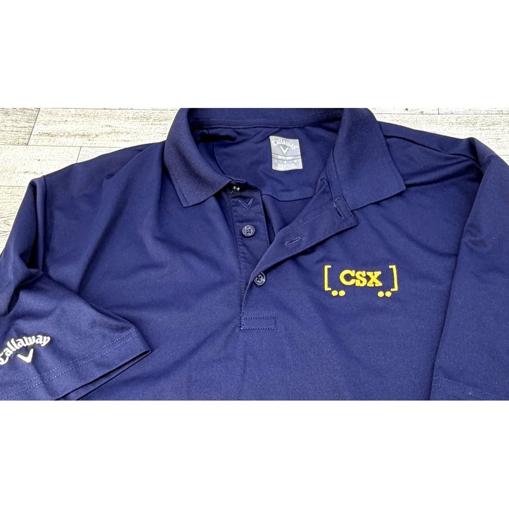 Calloway Opti Dri Men's Golf Polo Shirt Navy Blue CSX Train Logo LARGE